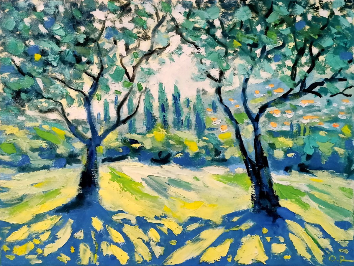 Impressionistic Landscape Oil Painting By Oleh Rak, 16 X 12", Sunny Day, Original Artwork