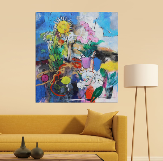 Sunflowers, Orchids and Fruits