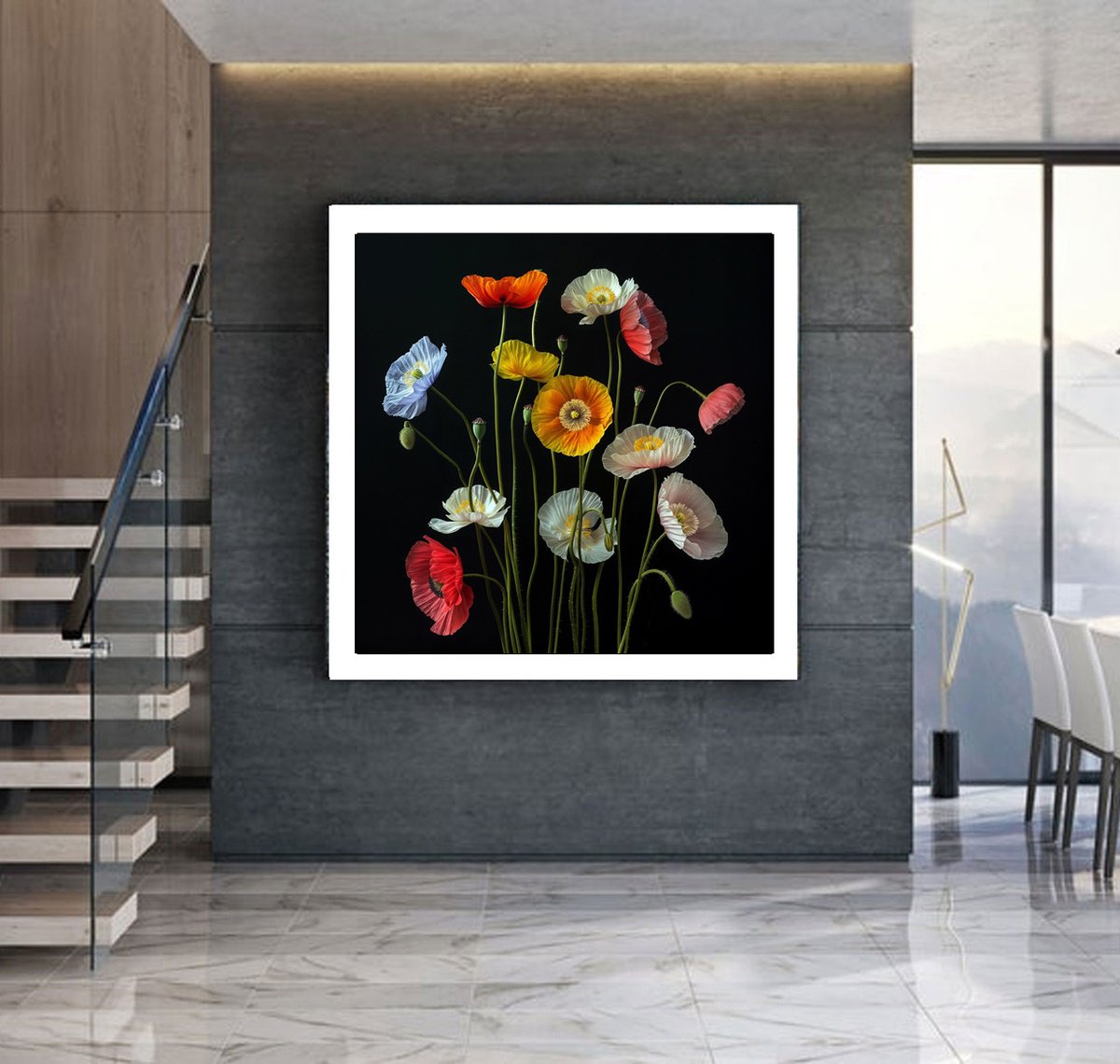 Photorealistic Botanical Photograph By Michael Filonow, 32 X 32", Poppies 73, Original Artwork