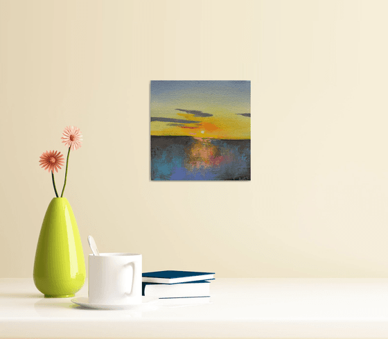 Sunset painting! Miniature Art ! Semi Abstract art ! Ready to hang!
