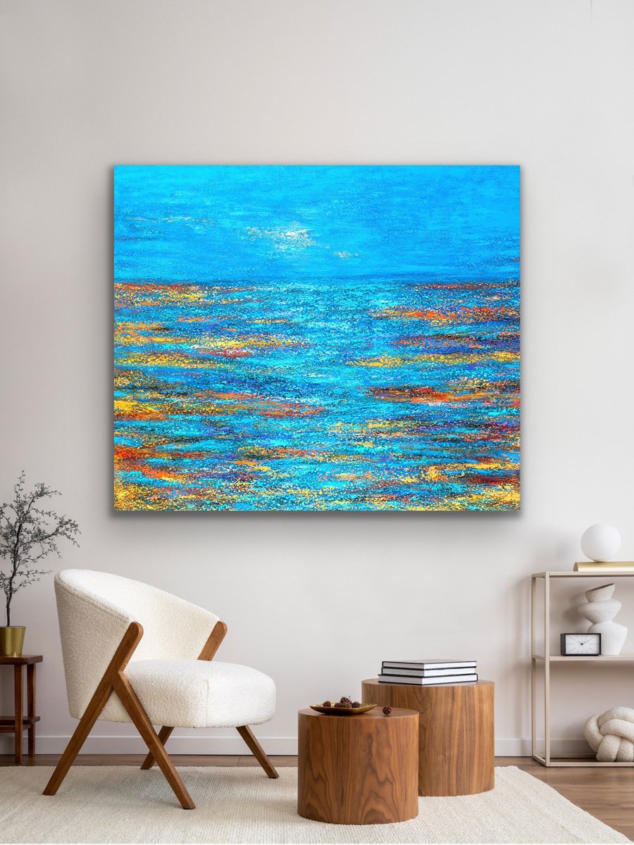 Impressionistic Landscape Acrylic Painting By Pooja Verma, 47 X 39", Memories Of The Sea 2, Original Artwork
