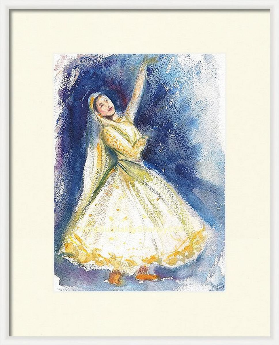 Indian Kathak Dancer Umrao Jaan Watercolor 11.25x 8.25 by Asha Shenoy