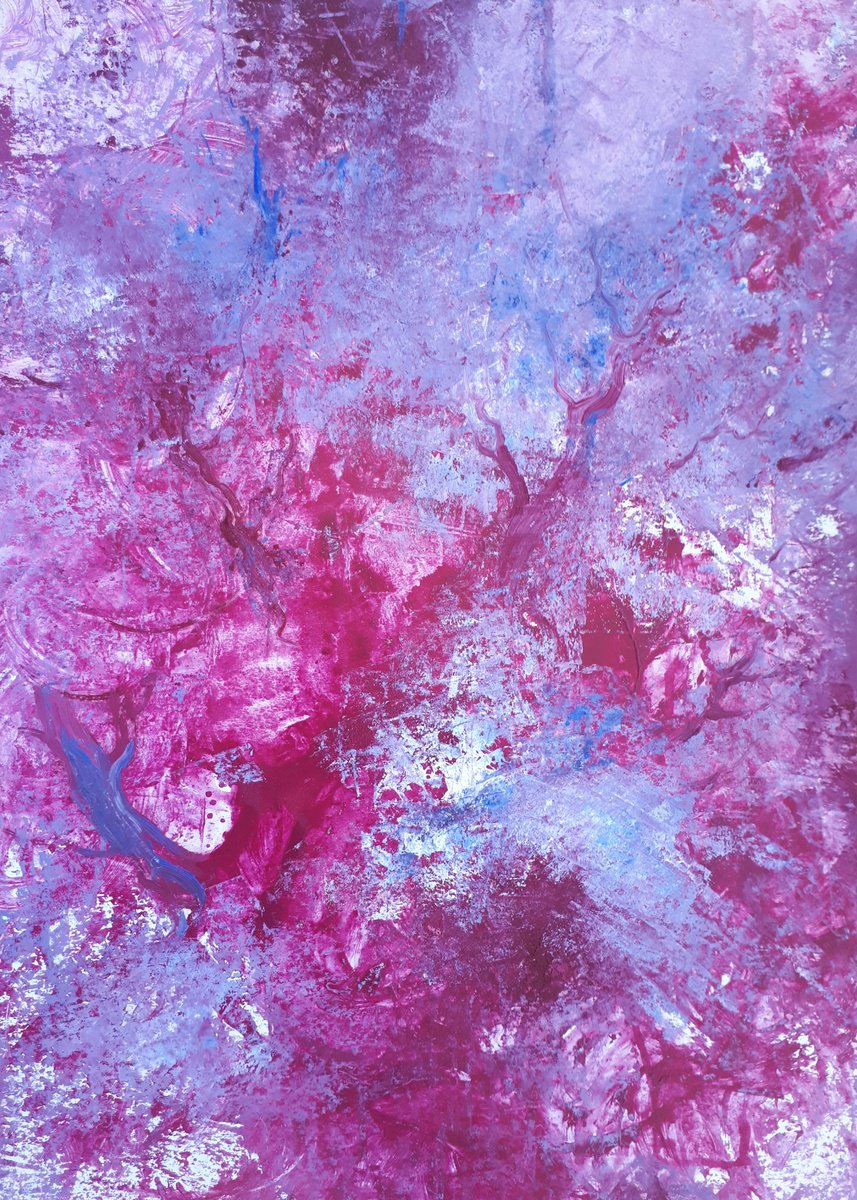 Abstract Botanical Painting By Olga Onopko, 20 X 28", Pink Tree, Original Artwork