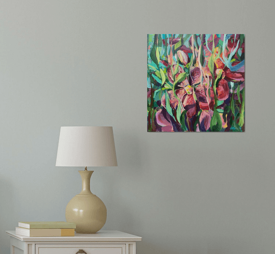 Floral  garden. Pink Orchids