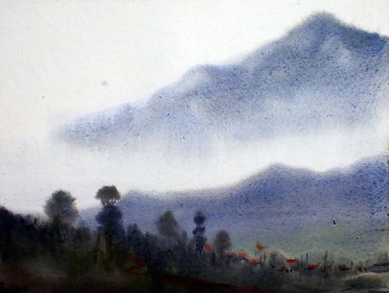 Foggy Mountain - Watercolor on Paper