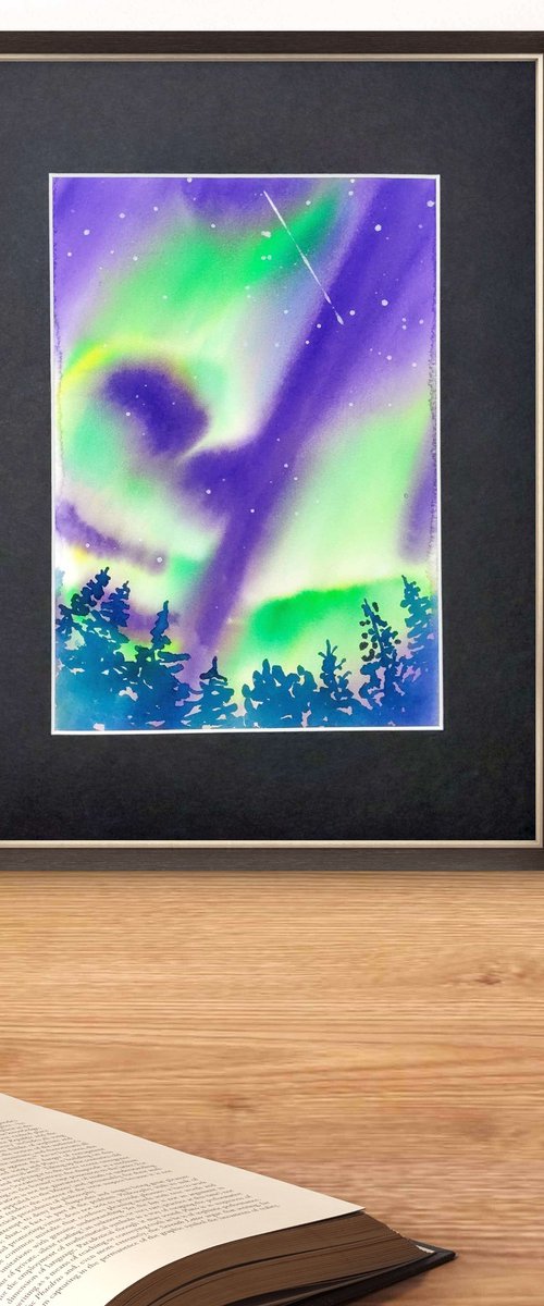 Aurora Borealis Watercolor by Ion Sheremet