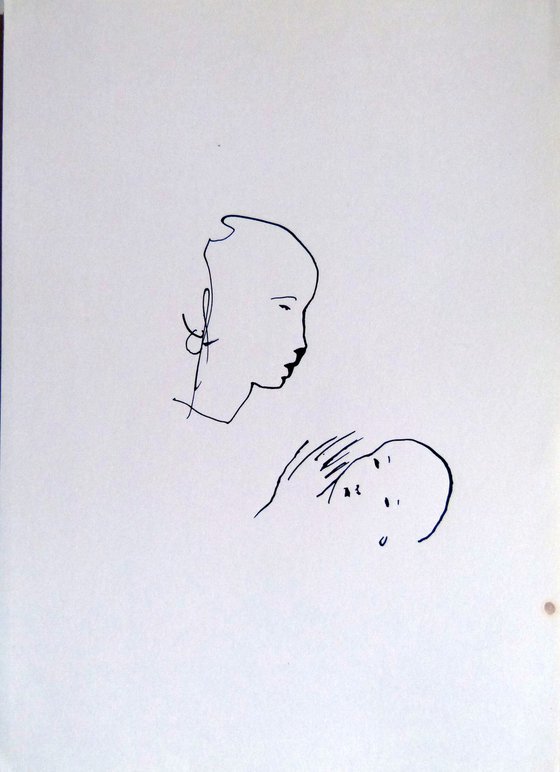 Mother and child, minimalist drawing, 21x29 cm