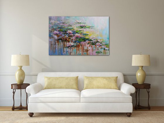 Water Lilies - Morning at the Pond, painting landscape