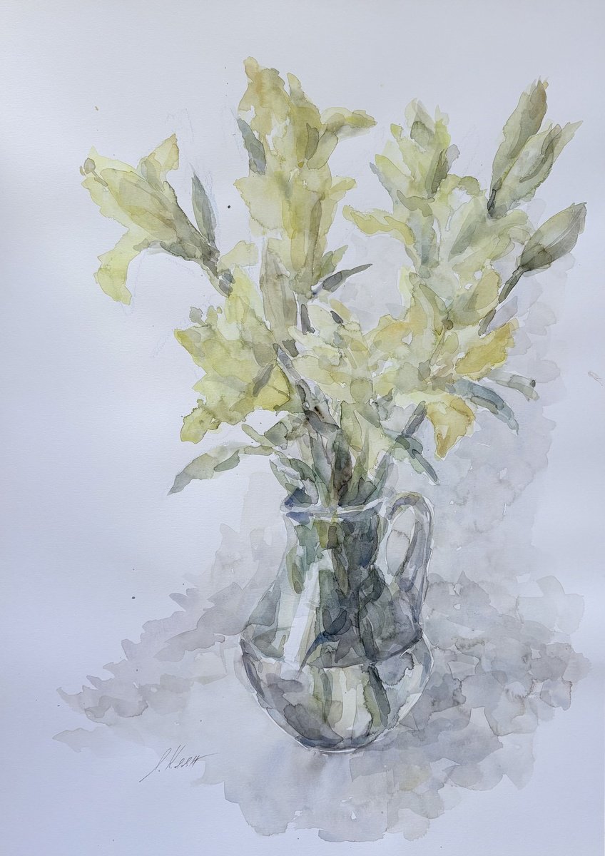 Impressionistic Watercolour , Lilies 42X59 Cm By Elena Klyan, 16 X 24, Artwork For Sale On Artfinder