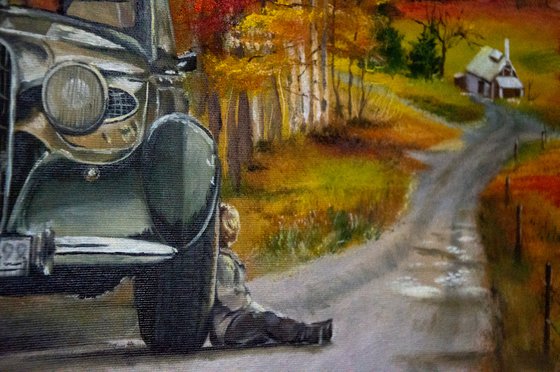 BRIGHT AUTUMN.  Autumn landscape. Oil painting.
