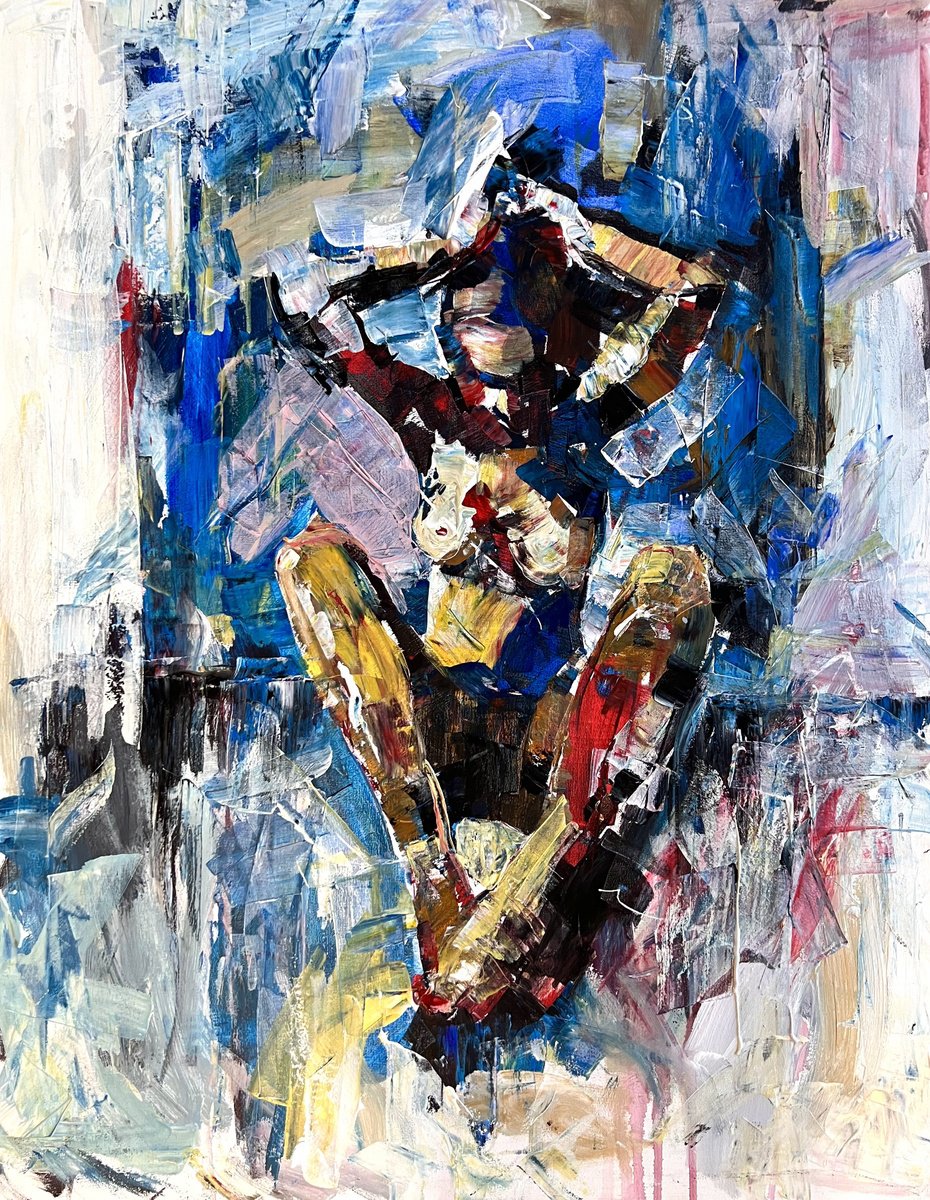 Expressive Portrait Acrylic Painting By Liubou Sas, 28 X 35", Perfume 2, Original Artwork