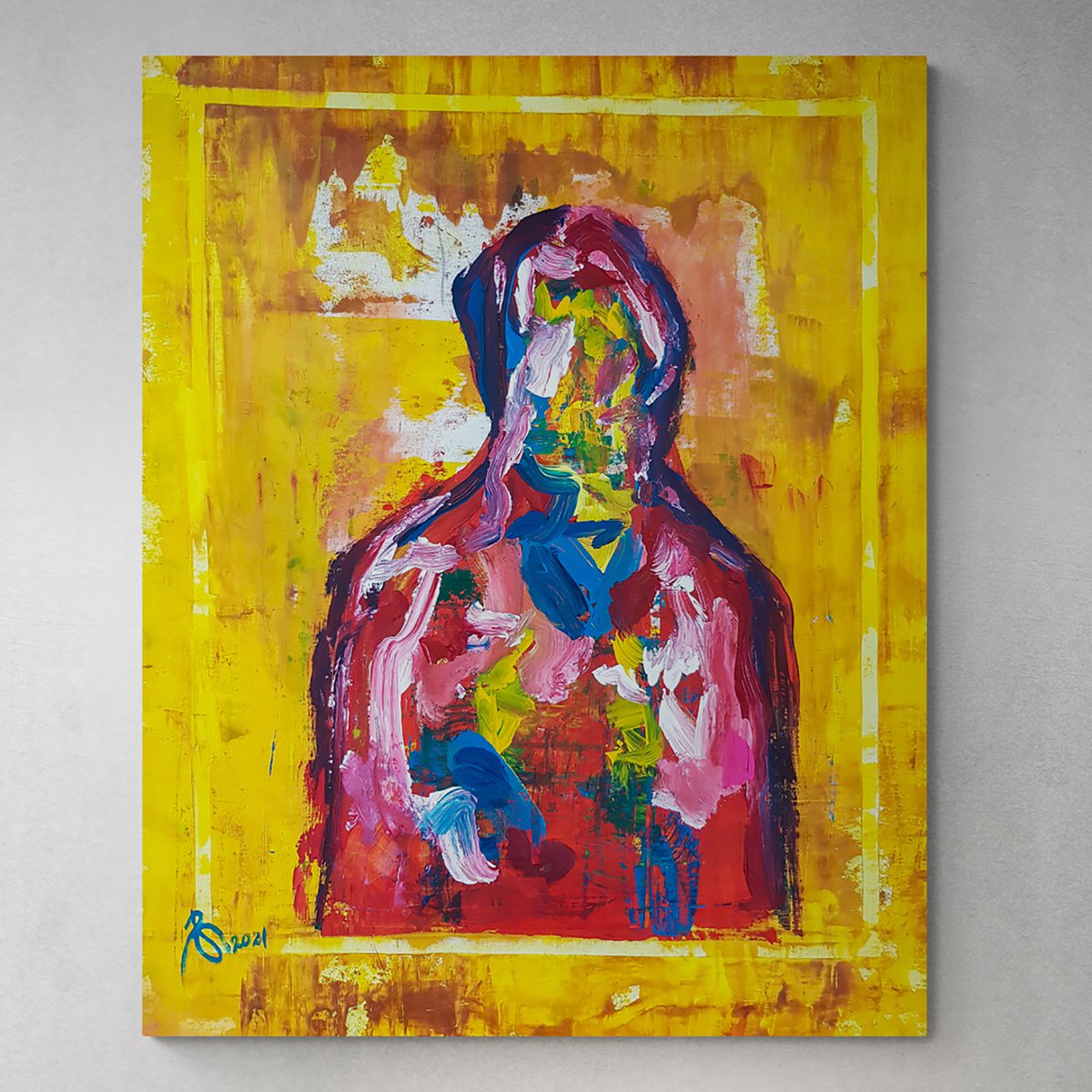 S. N-3 (XXL) - (H)130x(W)106 cm. Contemporary Abstract Expressionist Religious Icon by Retne