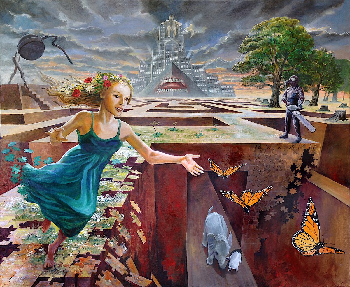Surrealistic Oil Painting , Mass Extinction 6 - In Pieces By Daniel Loveday, 47 X 39, Artwork For Sale On Artfinder