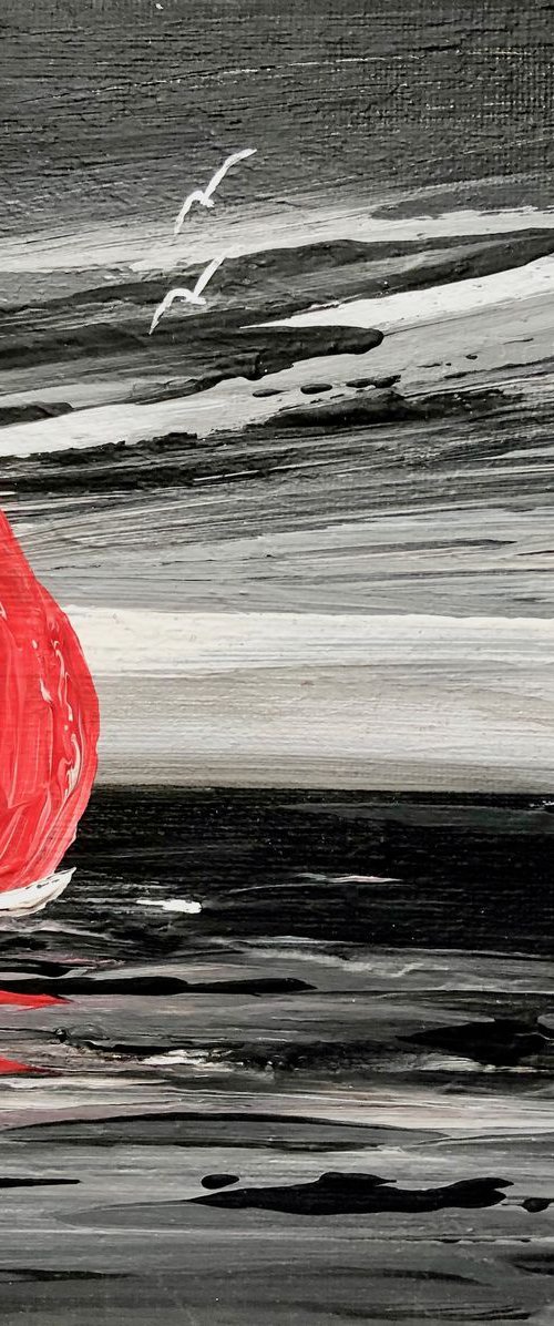 Red sail in a storm by Marja Brown