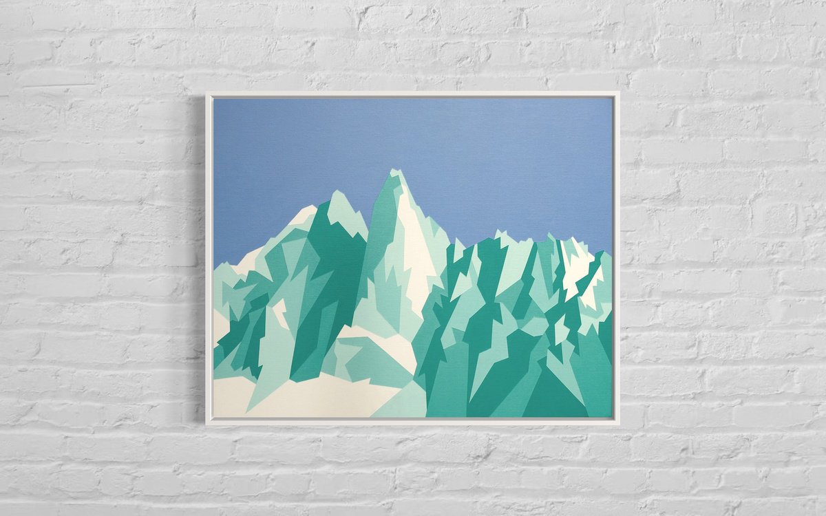 Geometric Landscape Acrylic Painting By Zoe Hattersley, 30 X 24", Aiguille Du Dru, Original Artwork