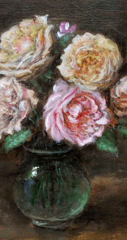 Roses in glass vase by Vishalandra Dakur