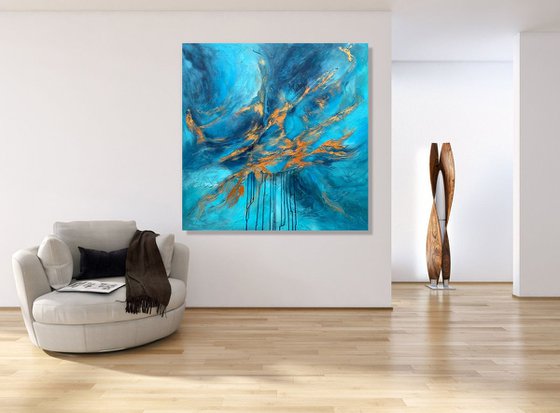 Blue Planet - XL LARGE,  TEXTURED ABSTRACT ART – EXPRESSIONS OF ENERGY AND LIGHT. READY TO HANG!