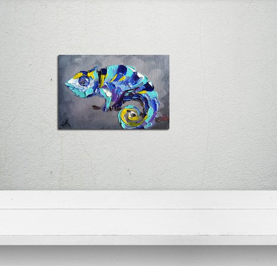 Сhameleon - oil painting, animal oil painting, chameleon art, oil, gift idea