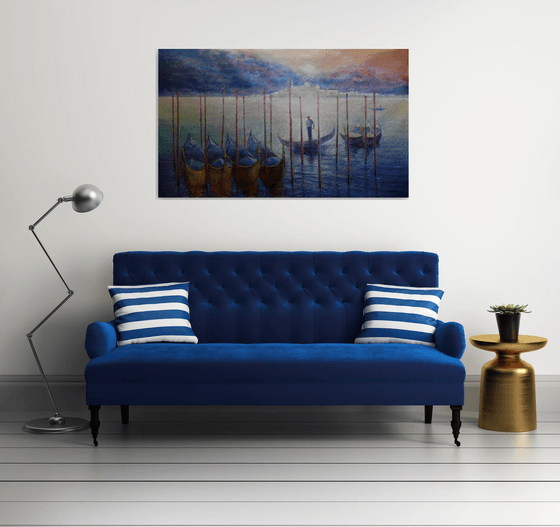 Venetian Golden Gondolas: linen, oil