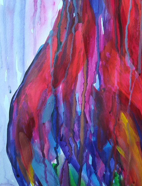 Woman in the rain - erotic, nude, woman, woman body, nu, Mixed-media, girl, watercolor painting, acrylic, body