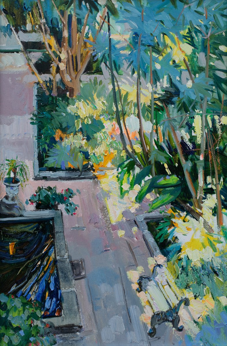Impressionistic Botanical Oil Painting By Khanlar Asadullayev, 16 X 24", Botanic Park, Original Artwork