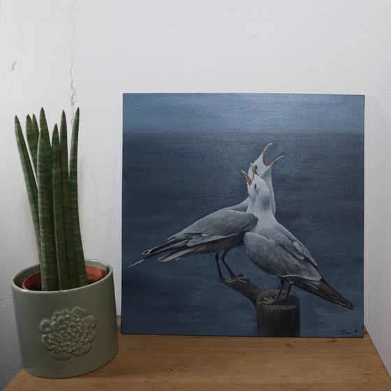 Lockdown Morning Chorus Series - The Voice of the Sea, Seagull Painting, Bird Art by Alex Jabore