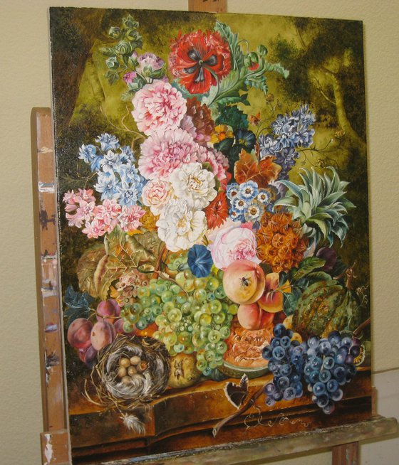 Peonies and Grapes Still Life