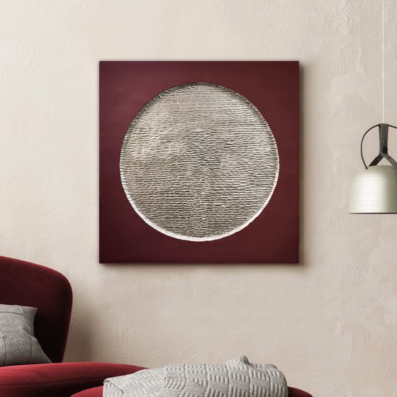 "Burgundy Mars" Burgundy silver abstract art