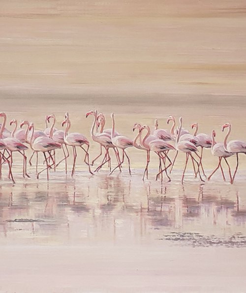 A MORNING BEACH PATROL / FLAMINGOS by Tatiana Rezvaya