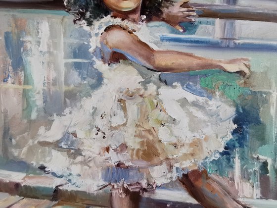 African american painting. Ballerina in white dress