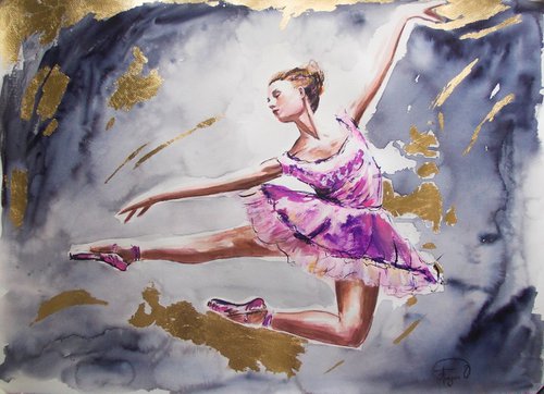 Flying Dream-Ballerina painting-Ballet painting by Antigoni Tziora