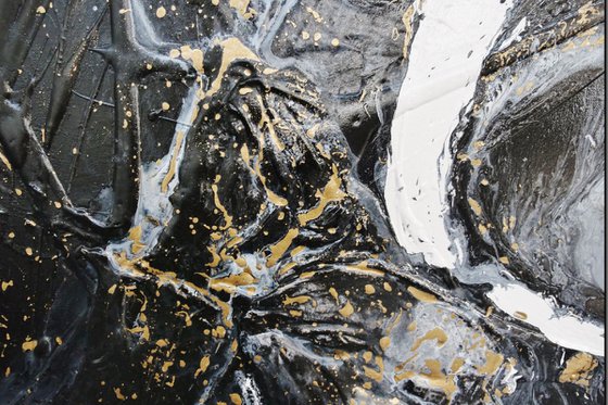Blackened Gold Rapture 200cm x 120cm Black Grey Gold Abstract Art