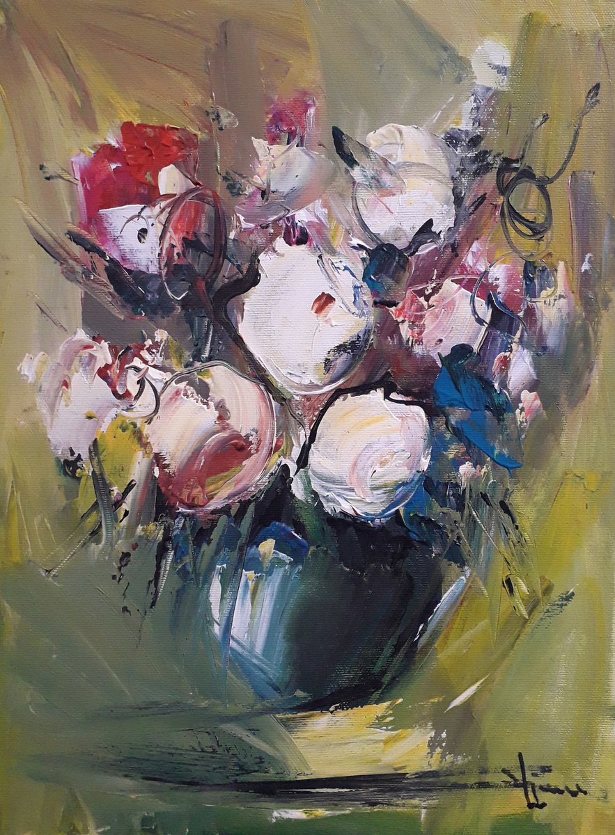Abstract flowers 40x50cm, acrylic painting, ready to hang, abstract still life by Vlas Ayvazyan