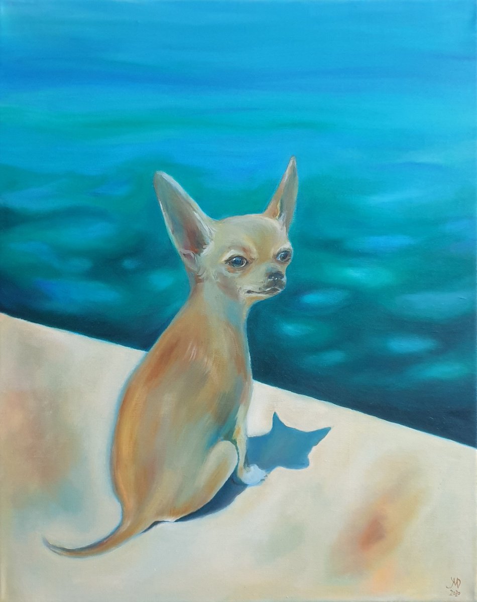 Expressive Animal Oil Painting By Ksenia June, 16 X 20", Being A Chihuahua Star, Original Artwork