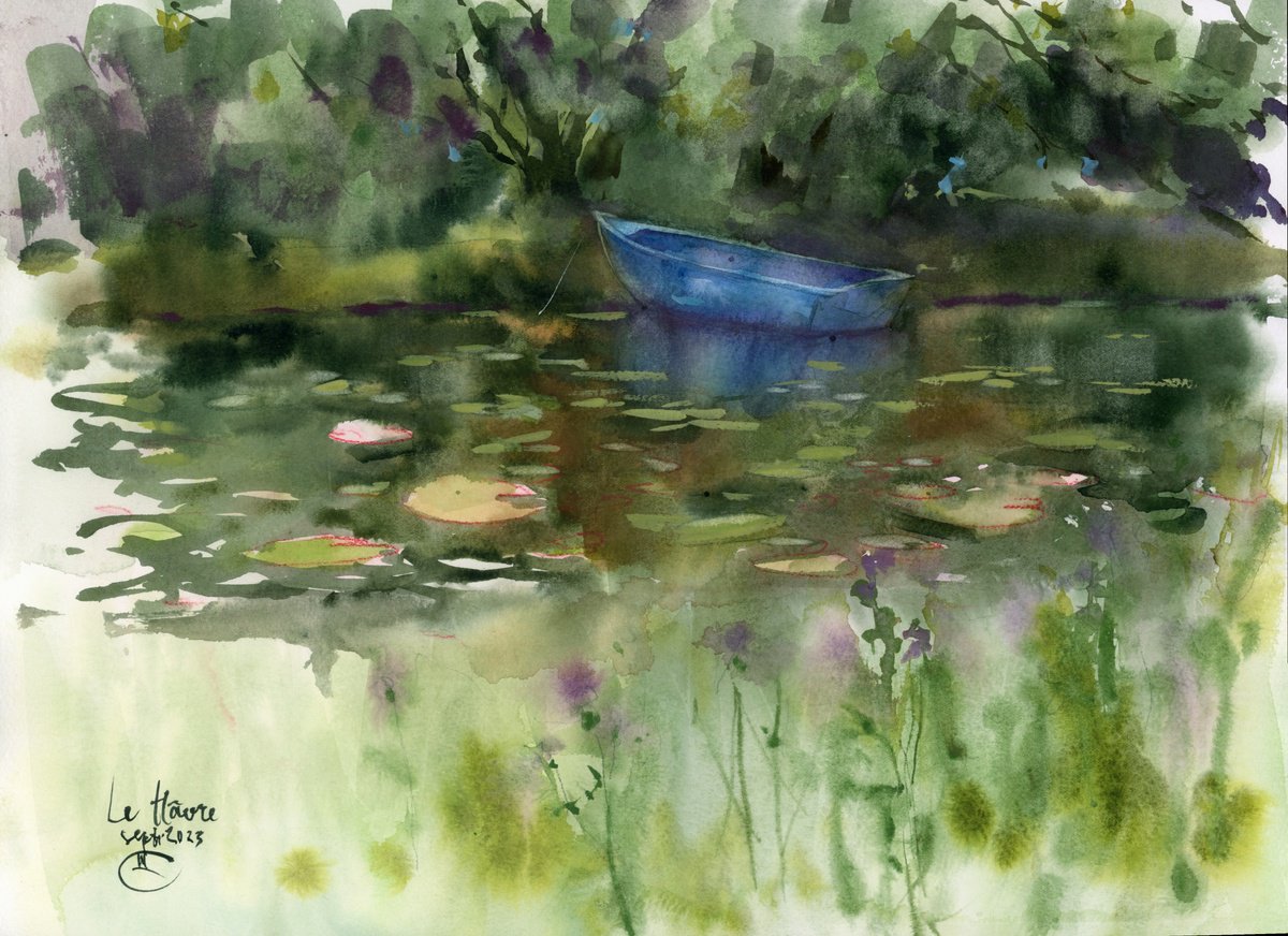 Impressionistic Watercolour , Blue Boat By Tatyana Tokareva, 17 X 12, Artwork For Sale On Artfinder