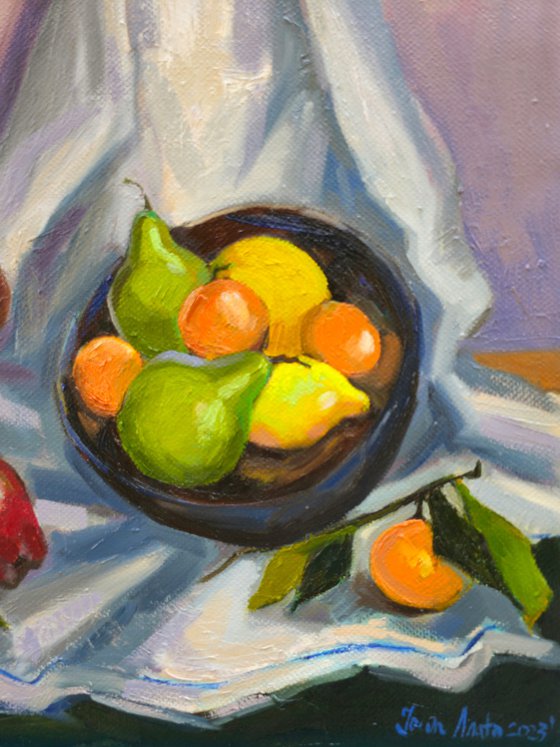 Still life with fruits and pears