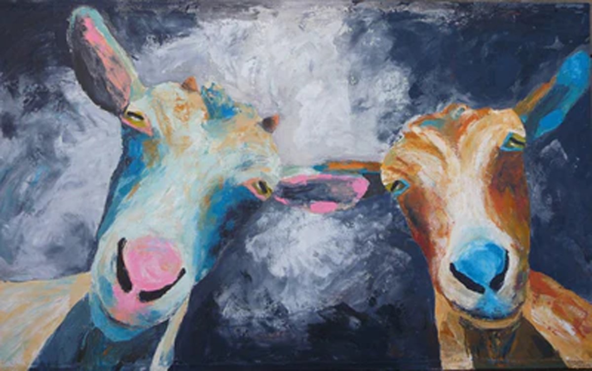 Expressive Animal Print By Charlotte Gerrard, 34 X 24, Who Let The Goats Out?, Original Artwork