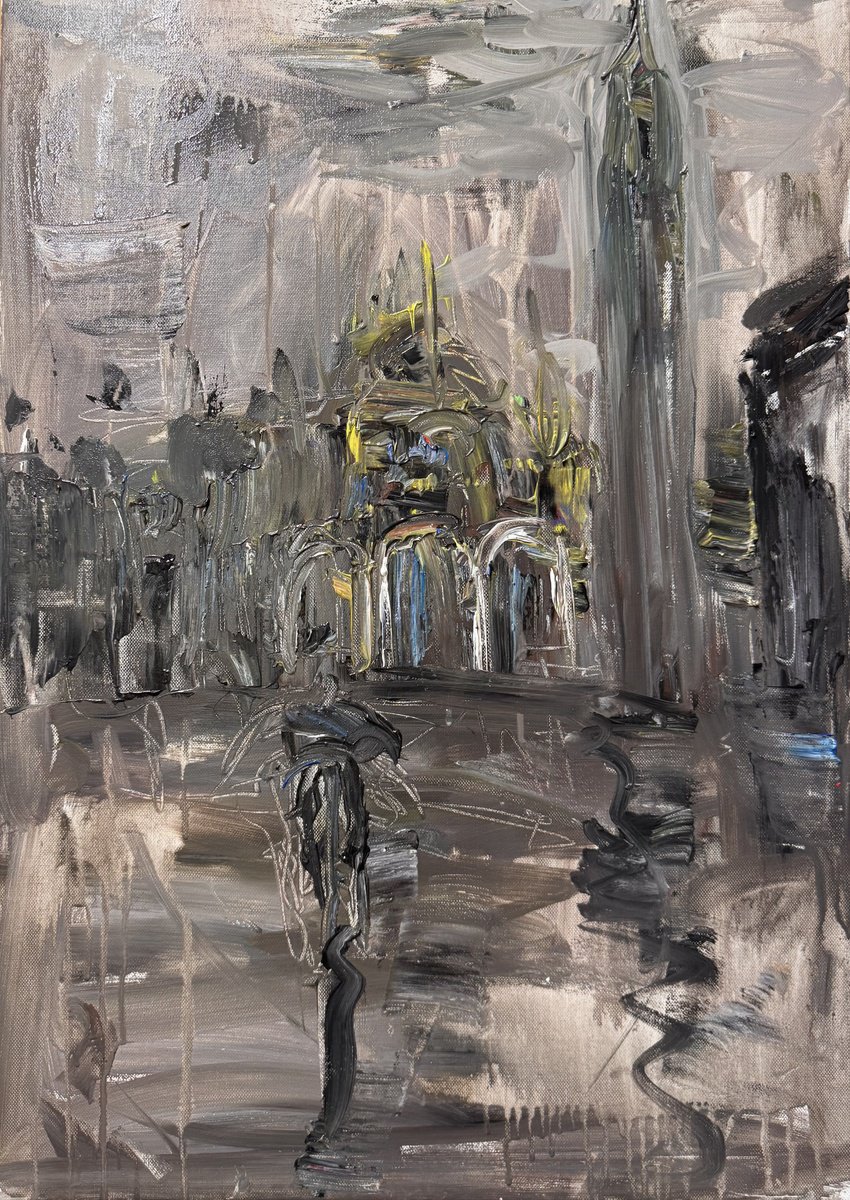 Impressionistic Cityscapes Acrylic Painting By Altin Furxhi, 20 X 28, Rainy Night In Venice, Original Artwork