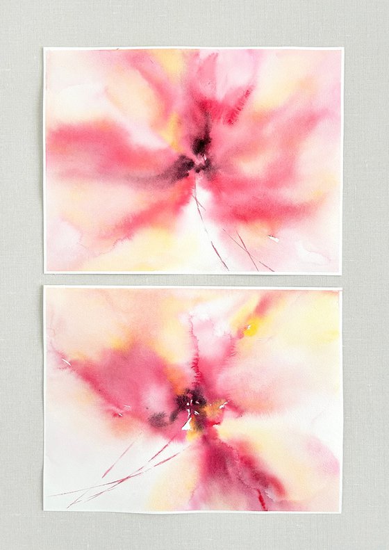 Pink abstract flowers diptych