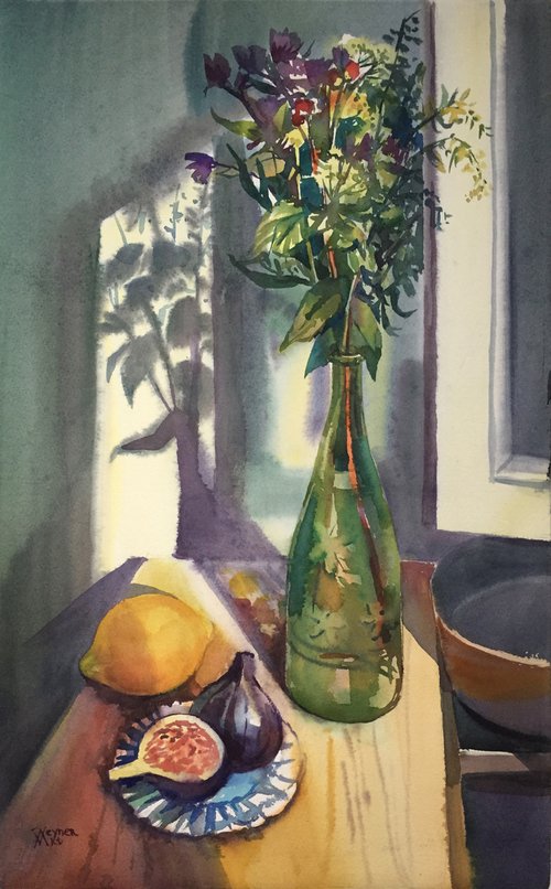 Still life with figs and lemon. by Natalia Veyner
