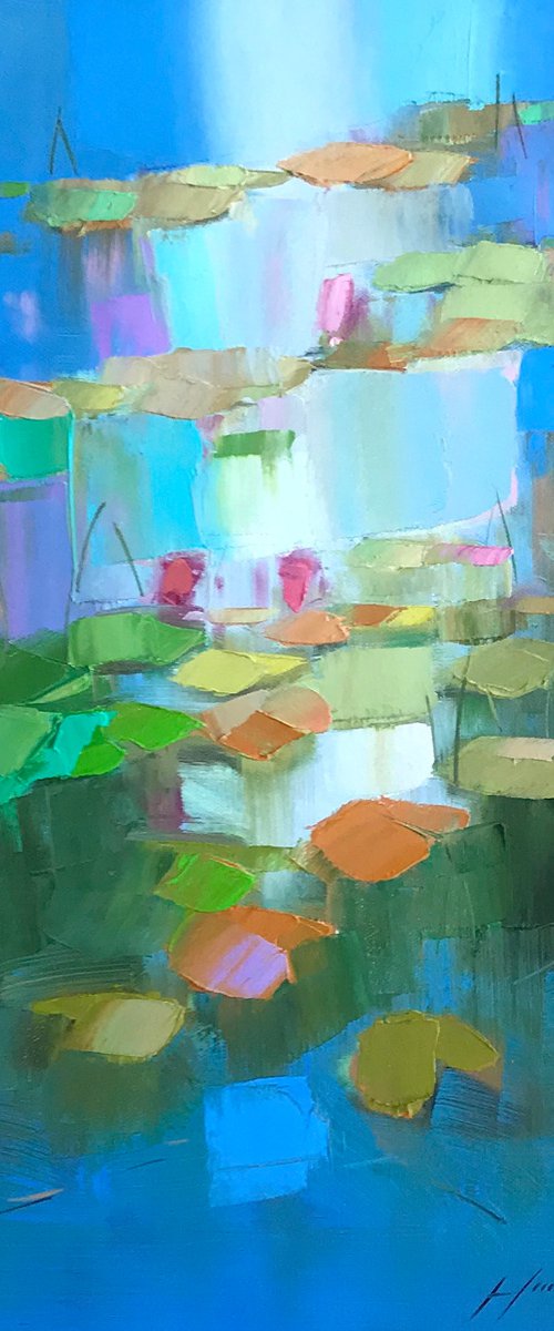 Waterlilies, Original oil Painting, Handmade artwork by palette knife by Vahe Yeremyan