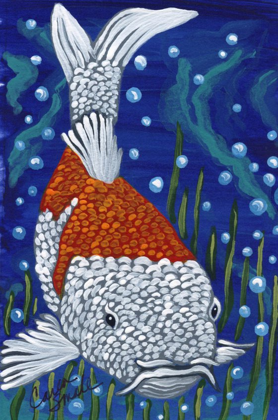 Original Miniature Painting Koi Goldfish Pond Art-Carla Smale