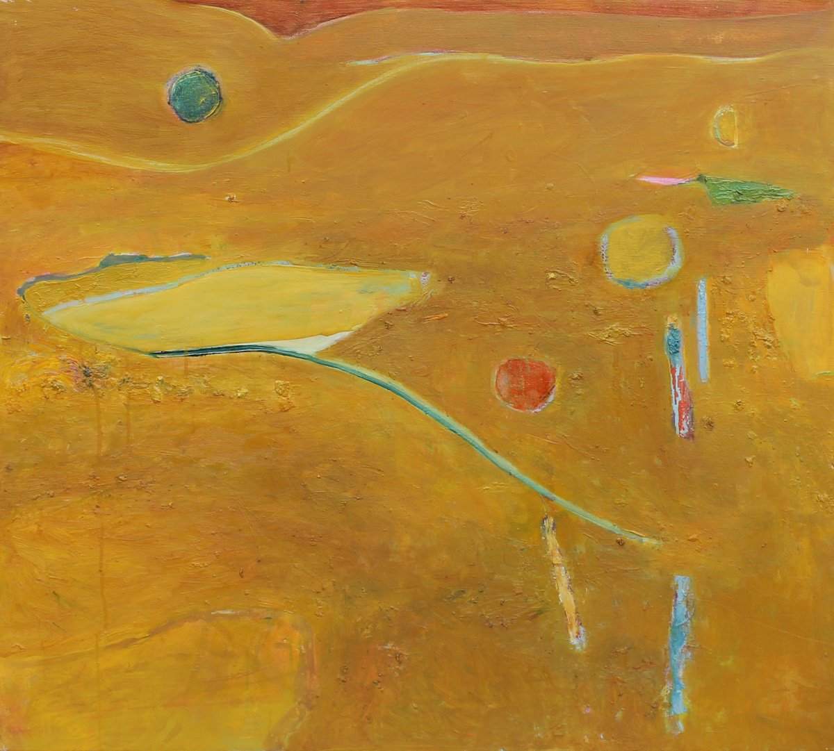 Geometric Abstract Oil Painting By Sergiy Dekalyuk, 39 X 35", Gold Of The Carpathians, Original Artwork