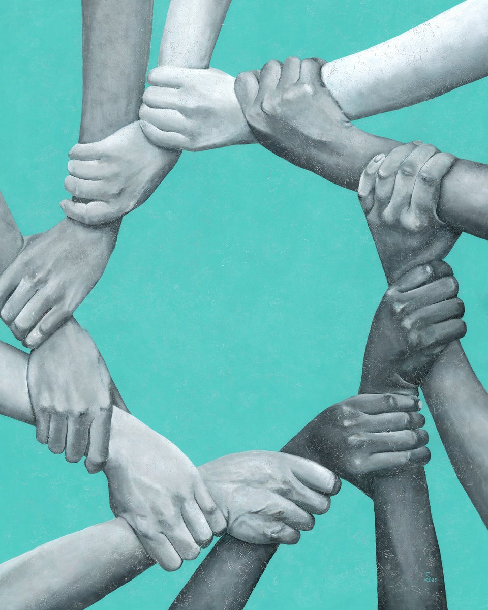 Expressive Portrait Acrylic Painting By Margarita Stepanova, 31 X 39", Mine, Yours And Ours, Original Artwork