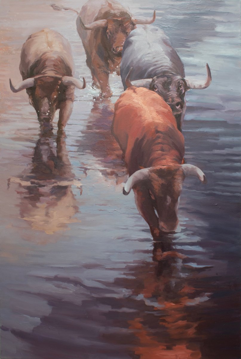 Expressive Animal Oil Painting By Zil Hoque, 47 X 71", Trangressions Ii, Original Artwork