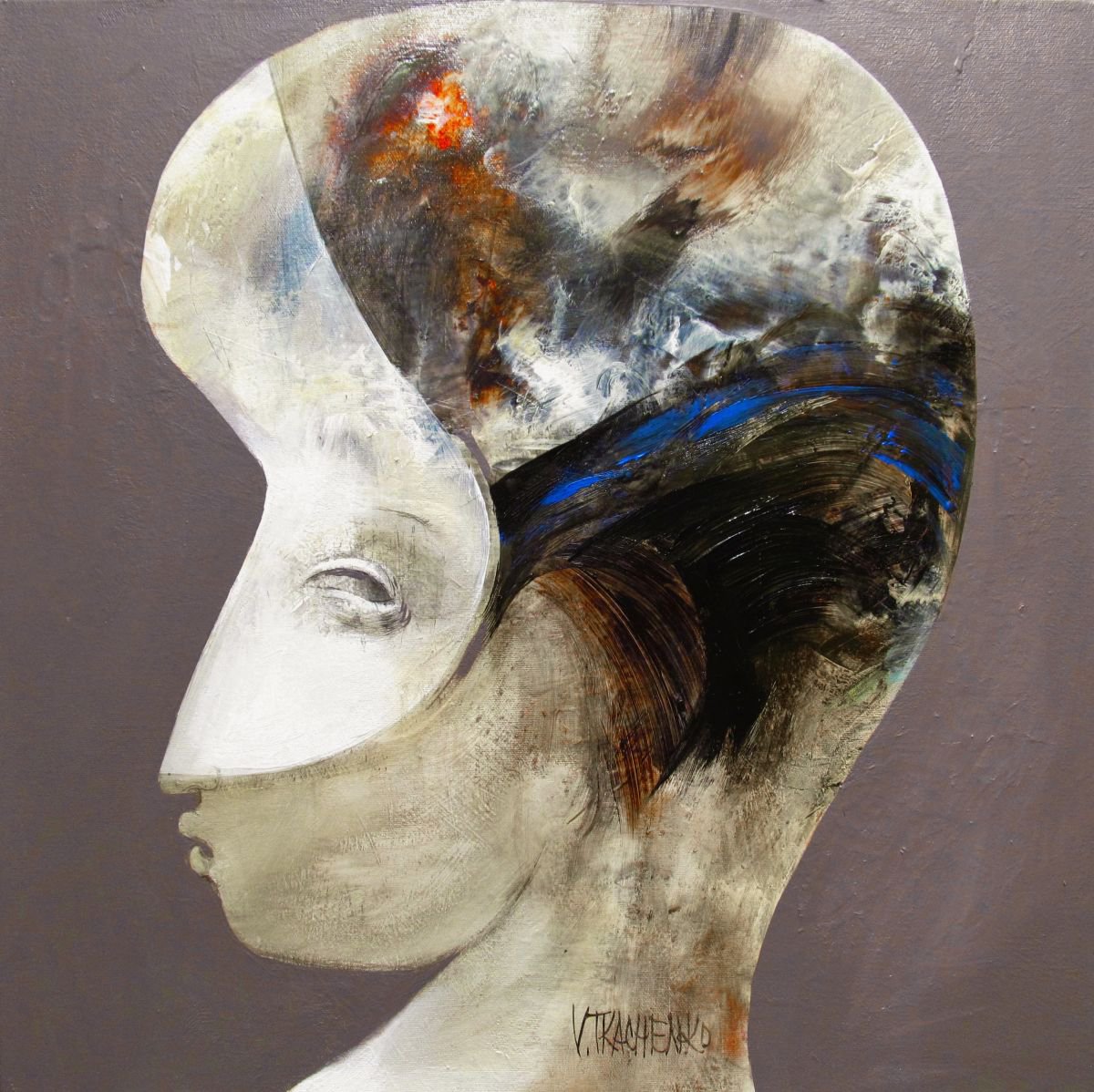 Impressionistic Portrait Acrylic Painting By Victor Tkachenko, 20 X 20", Masquerade, Original Artwork