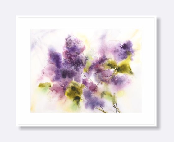 Lilac. Lilac bouquet. Loose flowers watercolor painting
