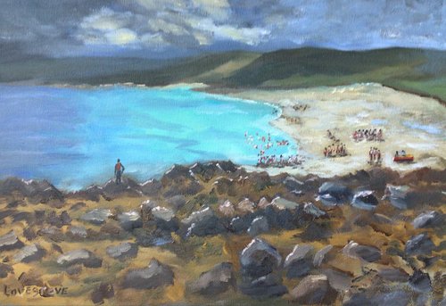 Beach at Sennen cove, Cornwall. An impressionistic oil painting by Julian Lovegrove Art