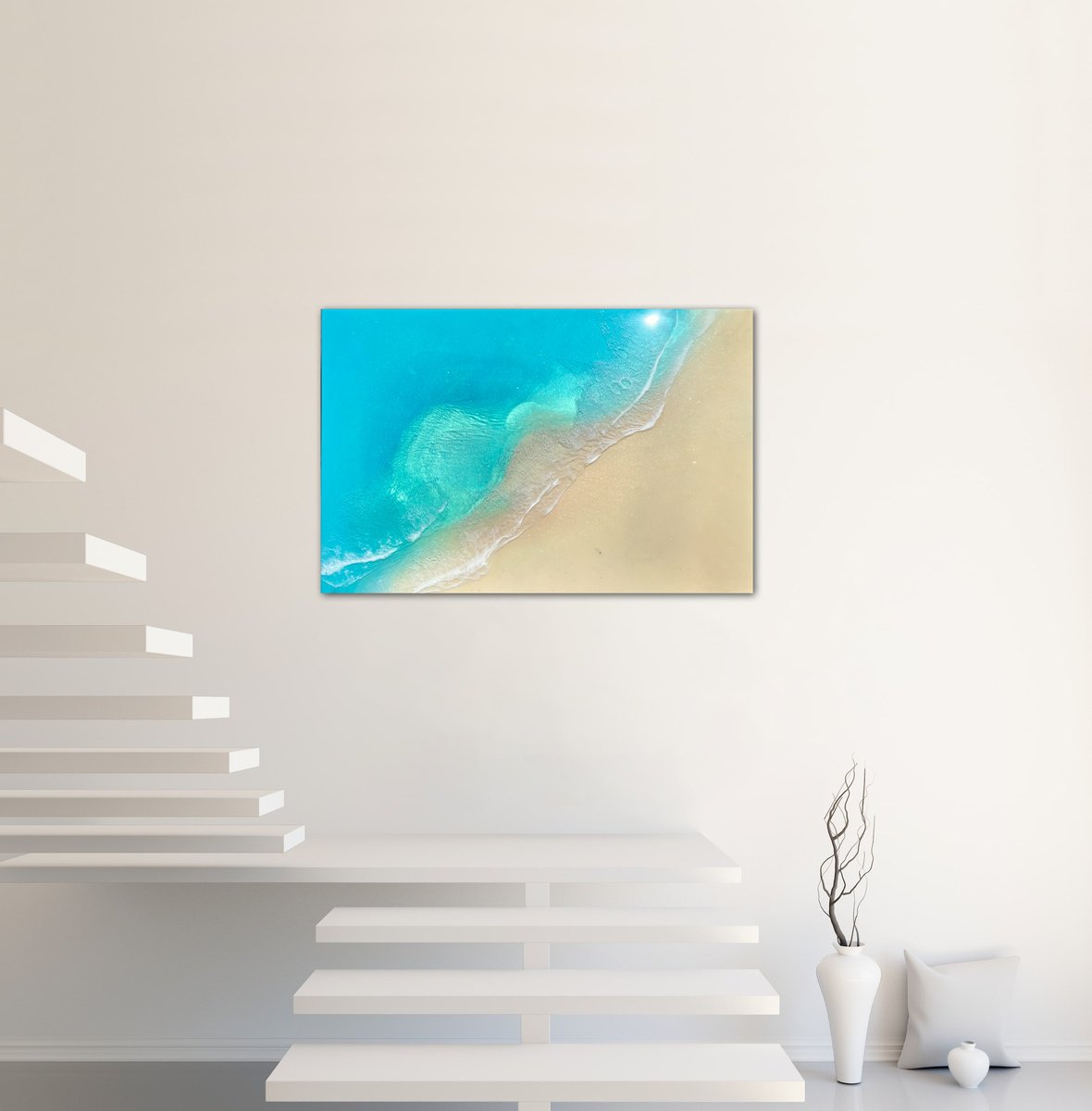 Organic Landscape Painting By Ana Hefco, 36 X 24, Lucent Ocean Waters, Original Artwork