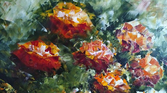 Orange flowers, original oil painting, floral art, gift idea